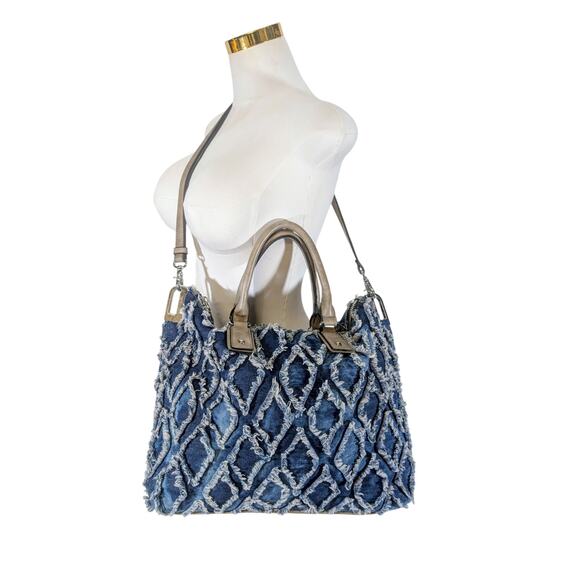 MMS Distressed Denim Patchwork Tote Bag with Removable Strap - Picture 2 of 8